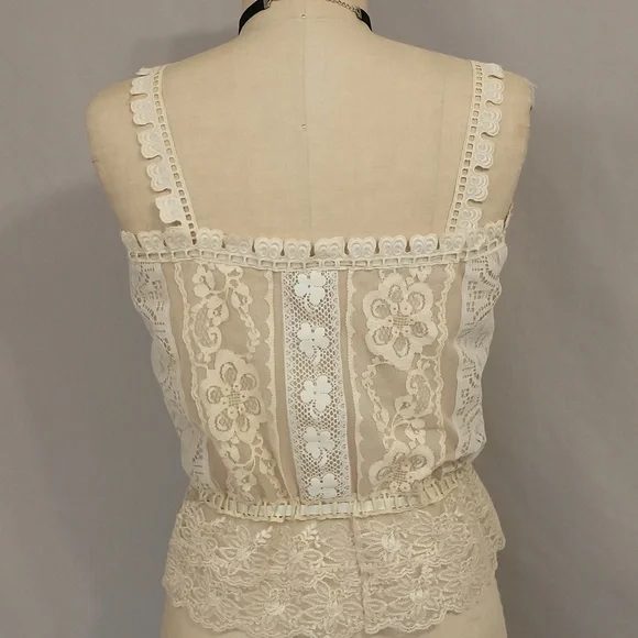 OOAK Handmade Lace Bodice Crop Top Camisole Style Cream Ecru Ivory SeeMeasure - Picture 4 of 12
